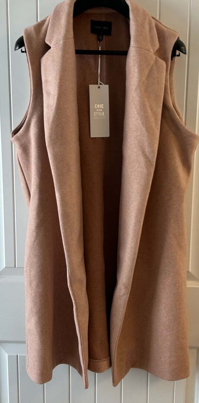 LOVE TREE Women's Tan Longline Open-Front Vest